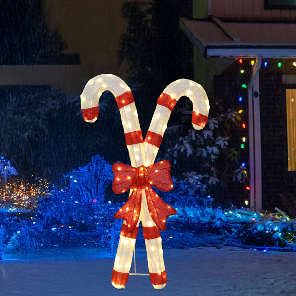 Lighted Candy Cane Christmas Decorations with Red Bow – 100 LED
