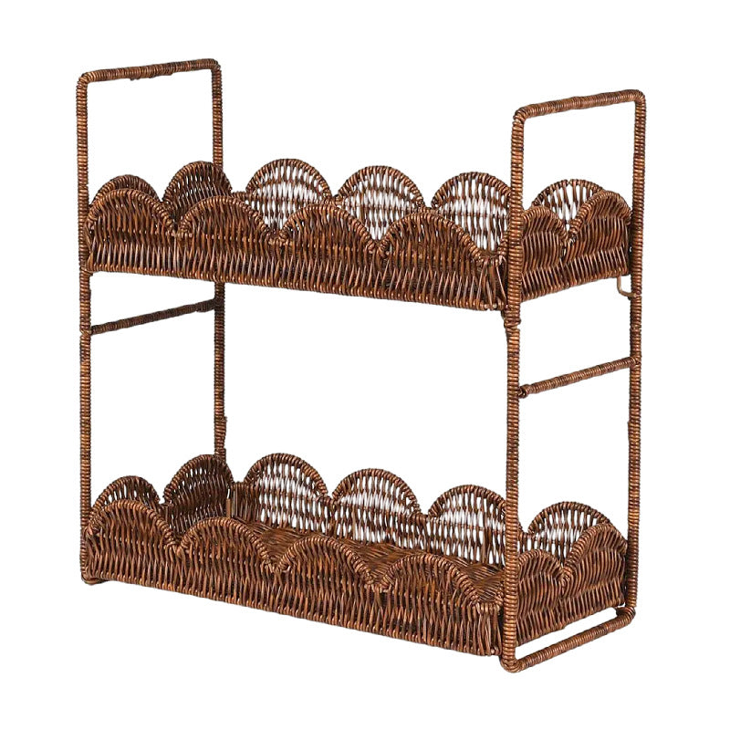 Double-Tier Bathroom Storage Shelf Rattan-Woven Movable Organizer