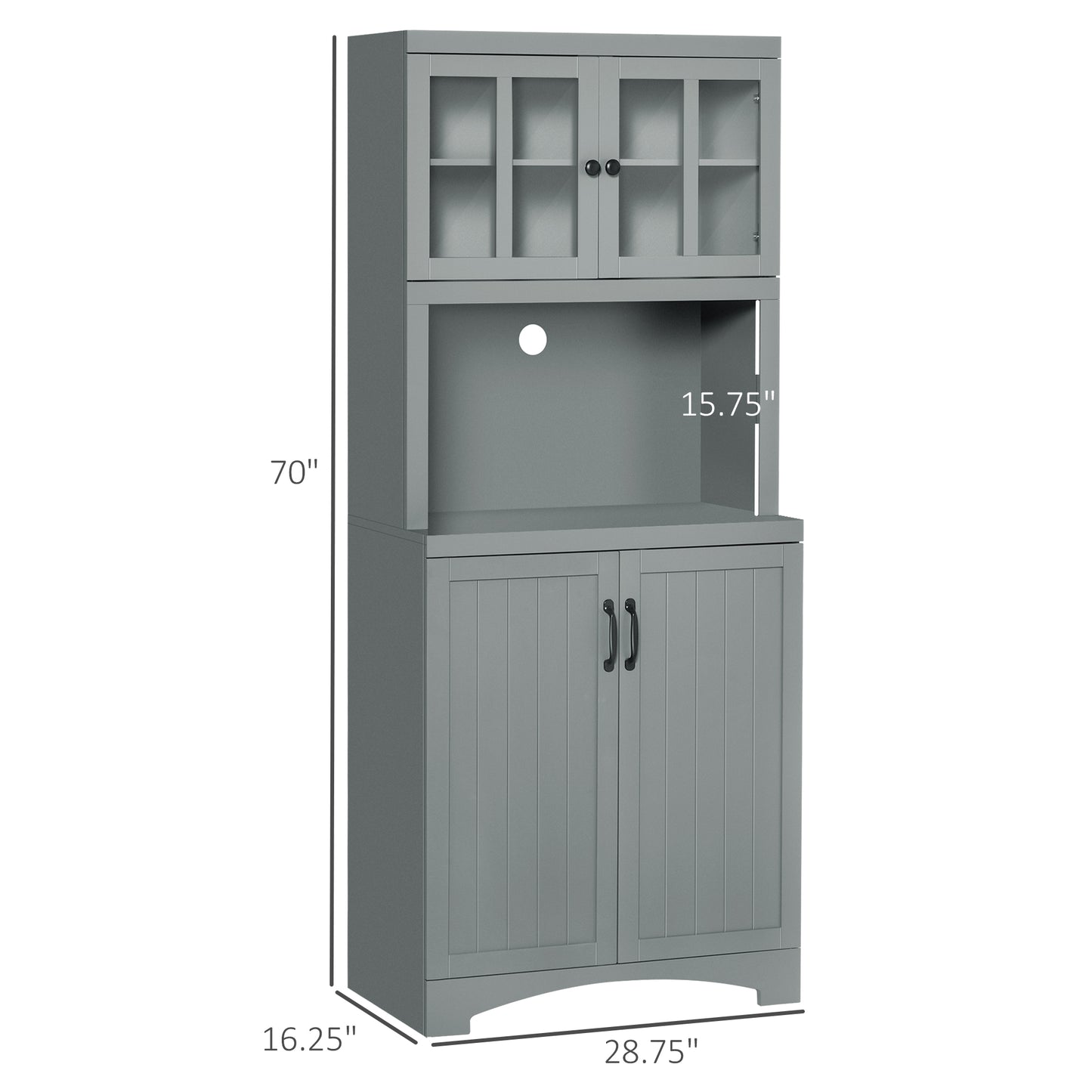 70" Kitchen Storage Cabinet with Adjustable Shelves & Microwave Space - Gray