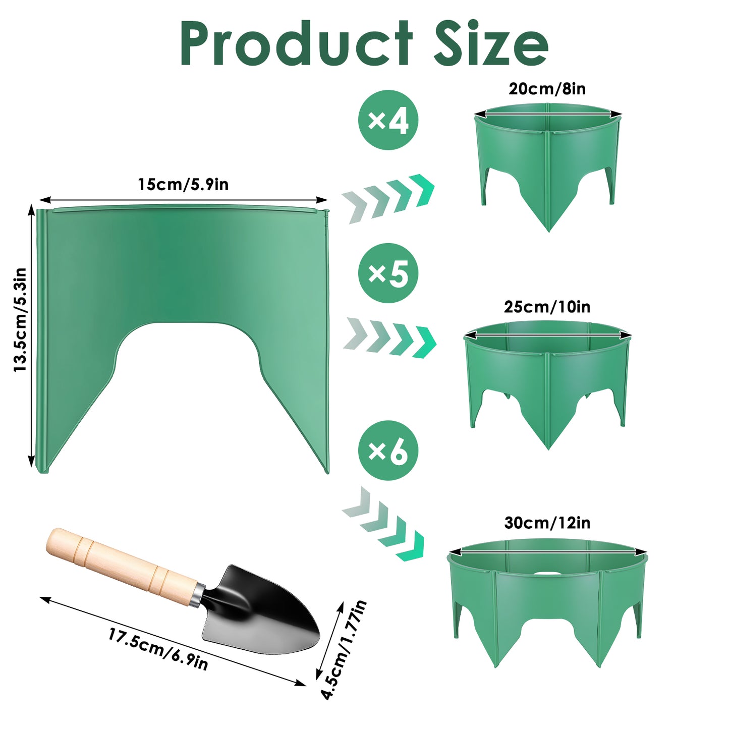 Adjustable Garden Planting Grow Rings Set with Hand Shovel - 6 or 12 Pieces