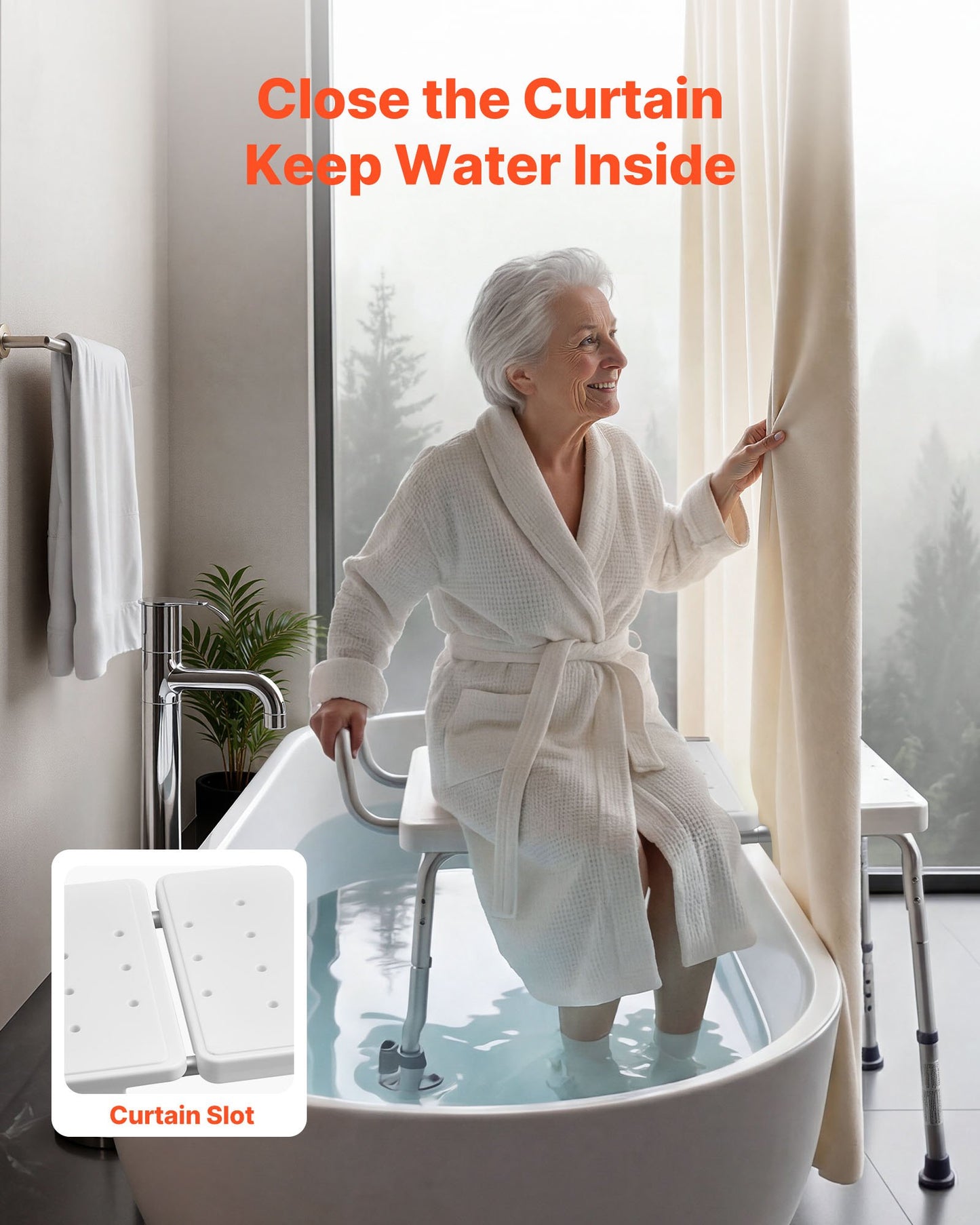 Heavy Duty Tub Transfer Bench for Bathtub with Arm & Backrest - Black