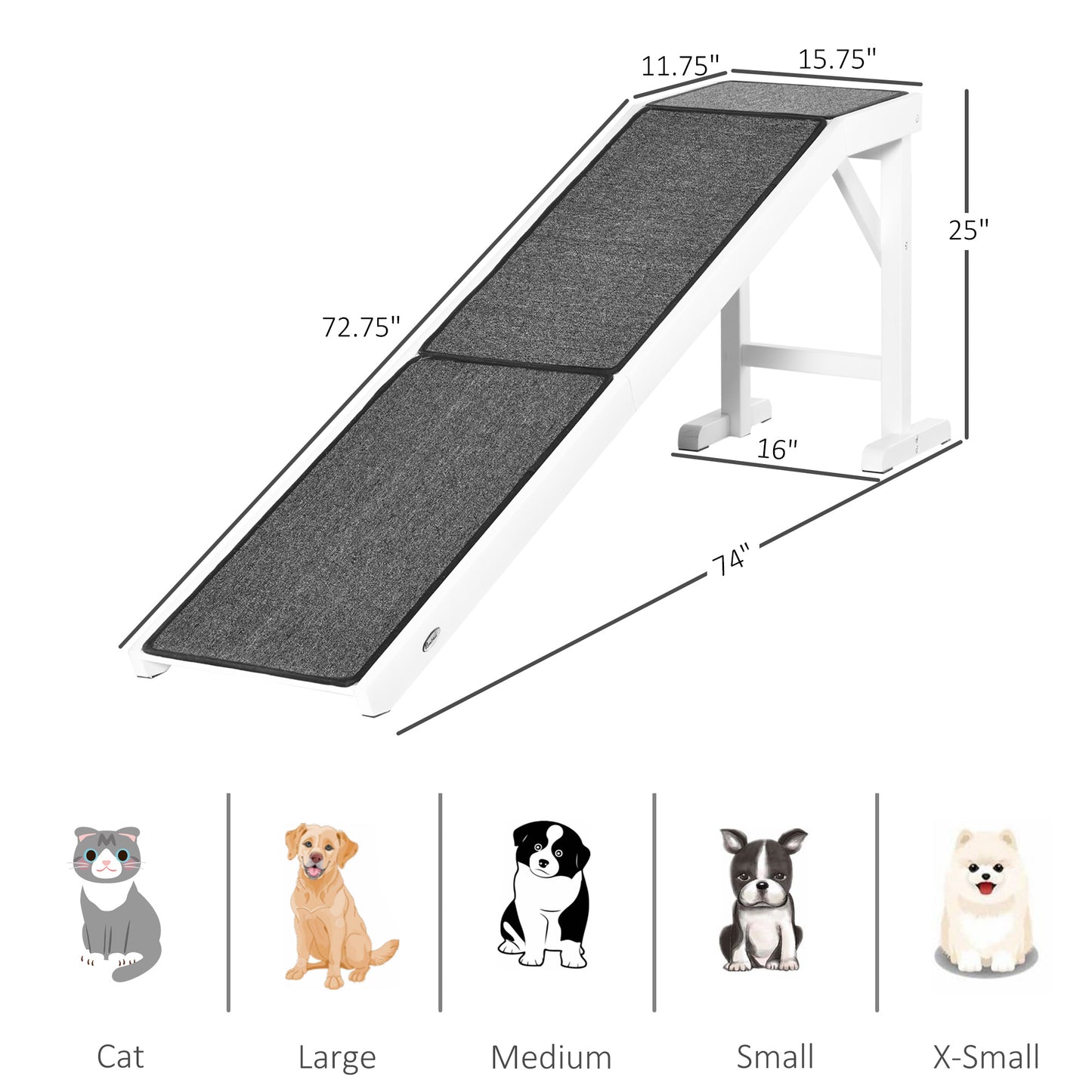 Foldable Dog Ramp with Non-Slip Carpet Top Platform - White, 880x520x185 mm
