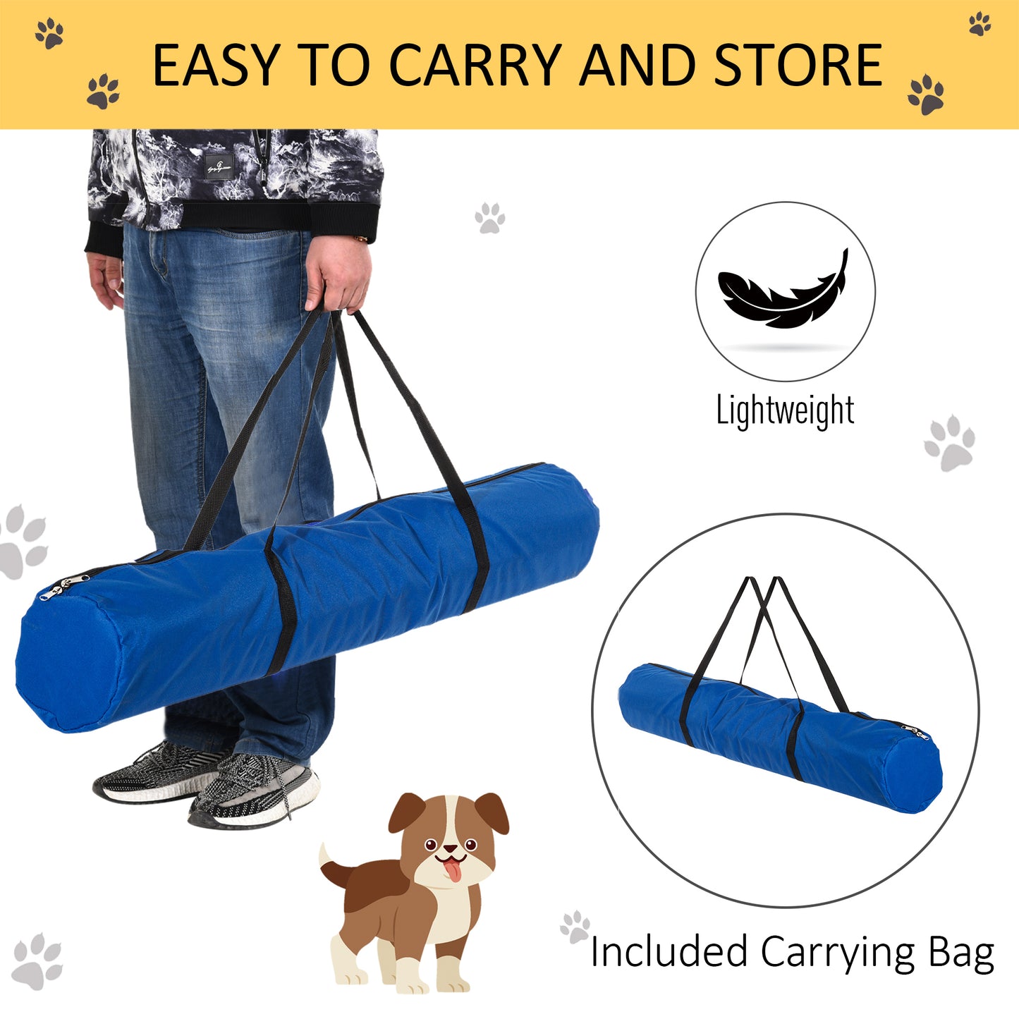 Dog Agility Training Kit with Adjustable Height Jumps and Carry Bag - Blue