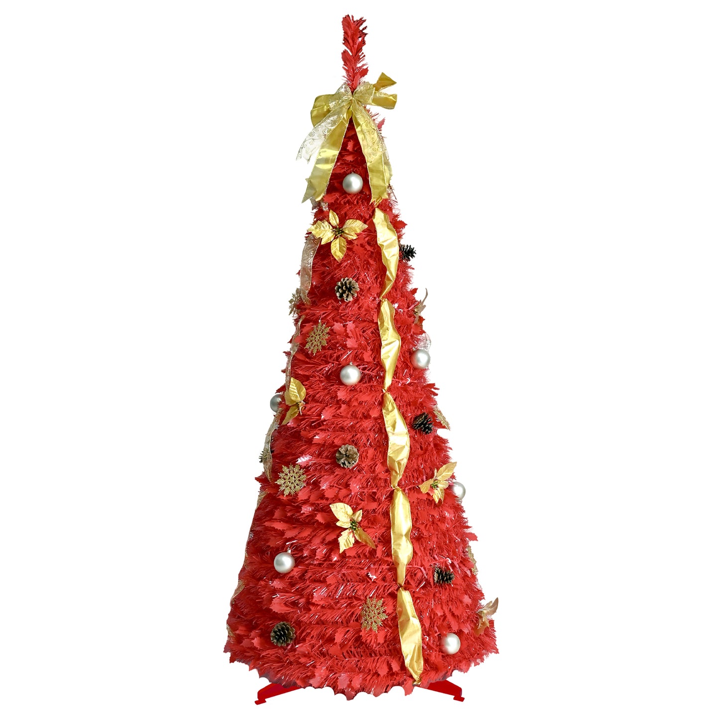 6FT Artificial Red Christmas Tree with 150 LED Lights
