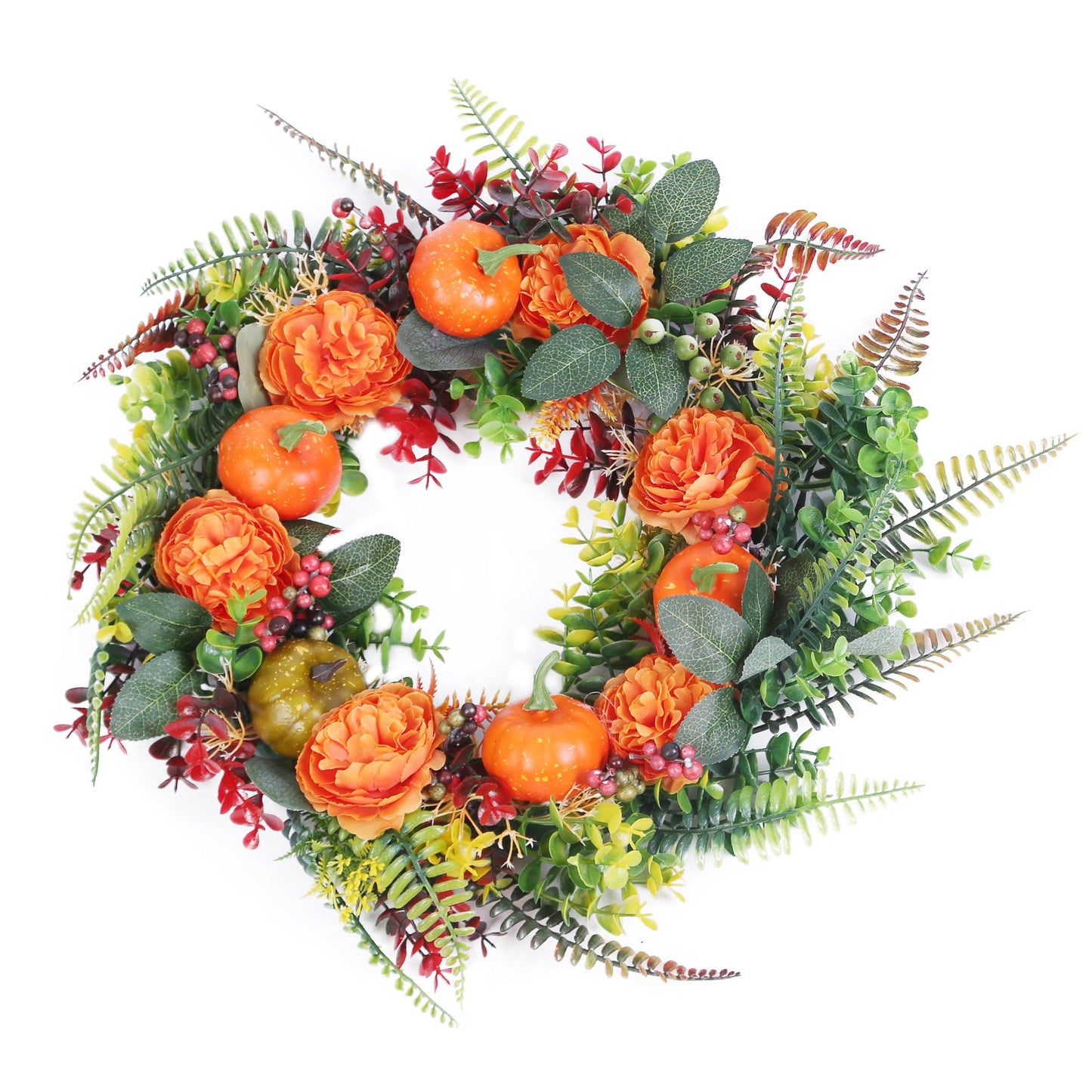 Autumn Wreath with Pumpkin, Leaves & Berries - 17.71 Inch