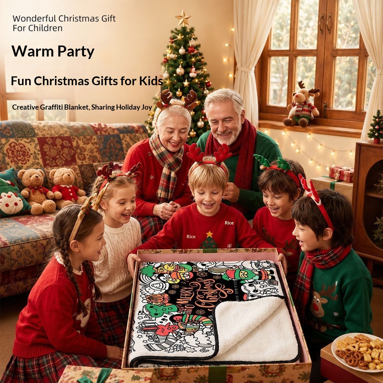 Children's DIY Coloring Blanket - Warm Fleece, Interactive Craft Toy, Christmas & Holiday Themes