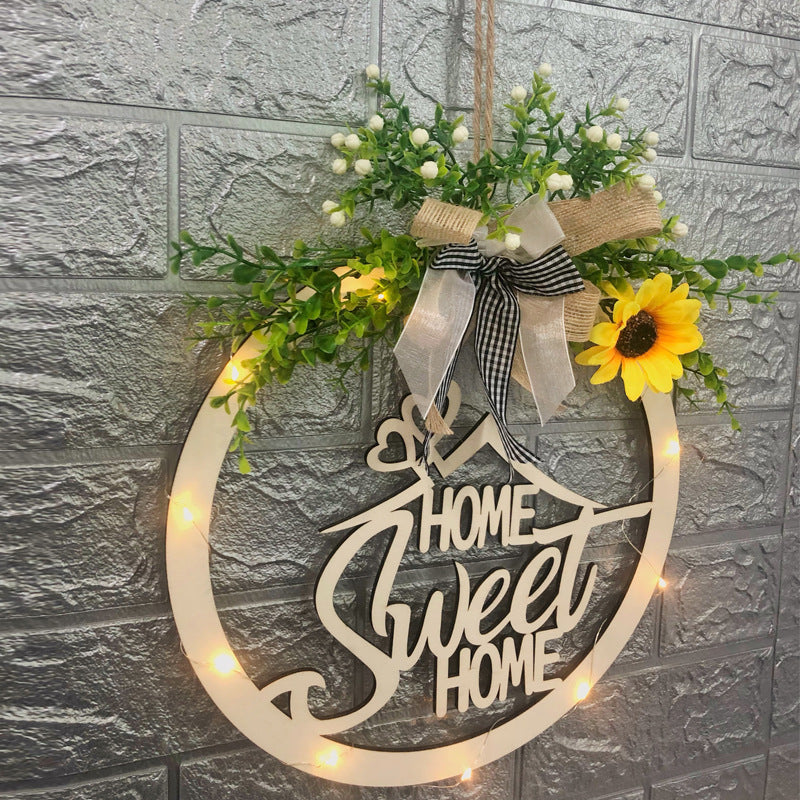 Wooden Letter Door Decor with Linen Bowknot - Green