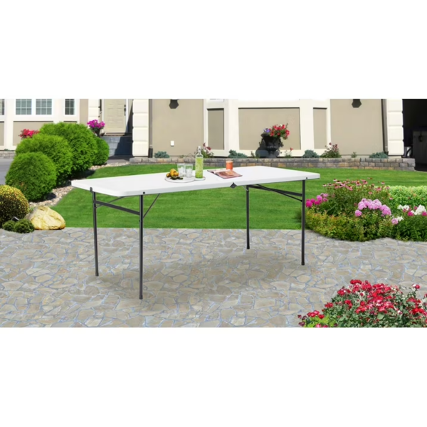 6-Foot Bi-Fold Folding Table - White, Durable Plastic Design