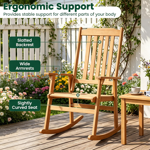 Acacia Wood Outdoor Rocking Chair - Heavy Duty 400LBS Capacity