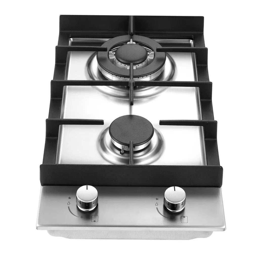 12-Inch Gas Cooktop with Stainless Steel Surface, Convertible NG/LPG