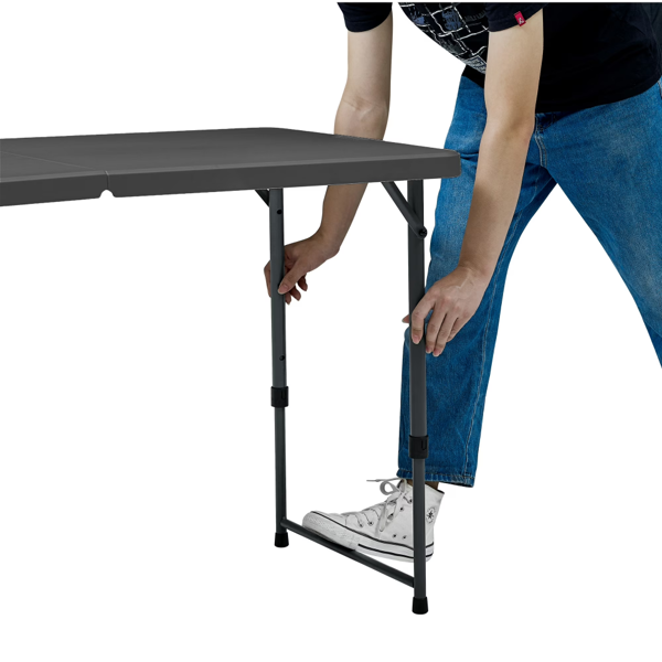 4-Foot Adjustable Height Folding Plastic Table - Black