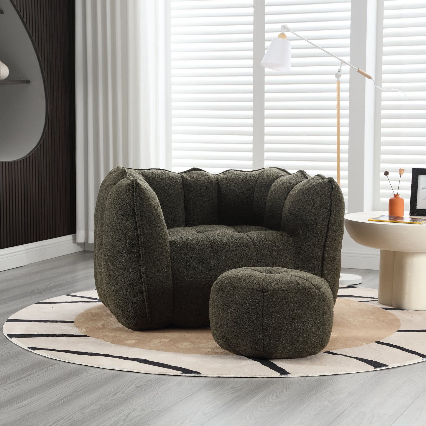 Soft Olive Green Bean Bag Chair with Foam Filler for Adults