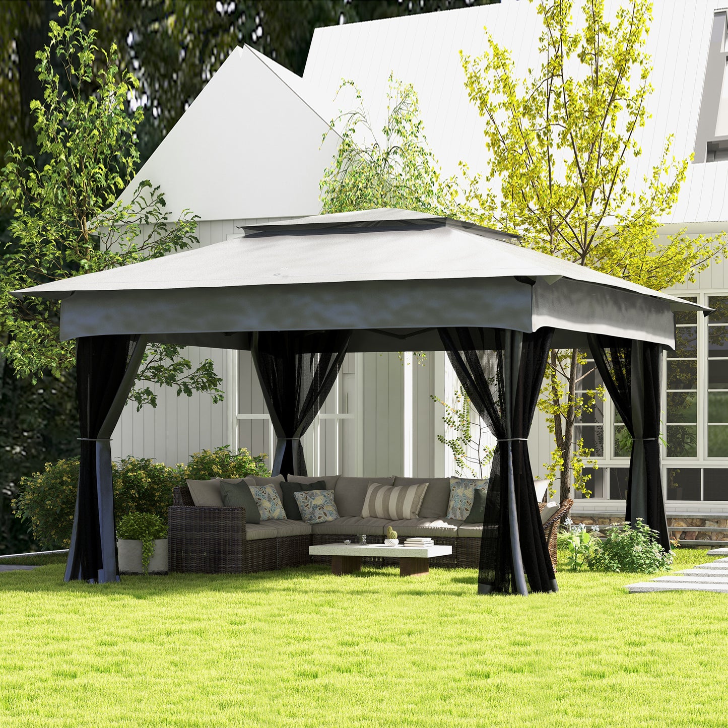 11x11 Portable Outdoor Patio Canopy with Mesh Privacy Netting