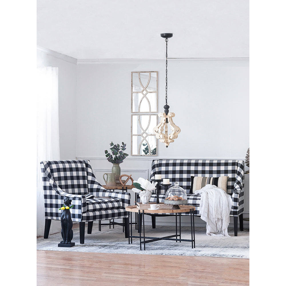 Farmhouse Chandelier with Antique Cream Finish - Wooden French Country Pendant Light for Living Room & Foyer