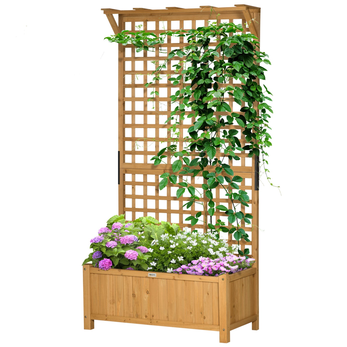 Wood Planter with Trellis for Climbing Vines - Raised Garden Bed, Yellow