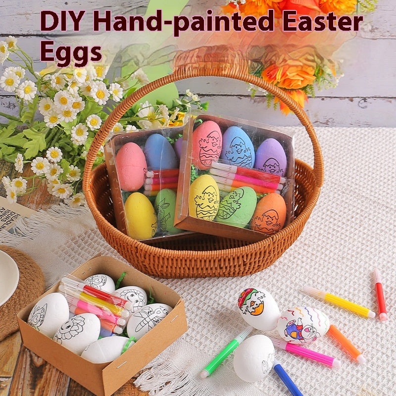 Easter Hand-Painted Egg Decorations Set - Multiple Styles & Sizes