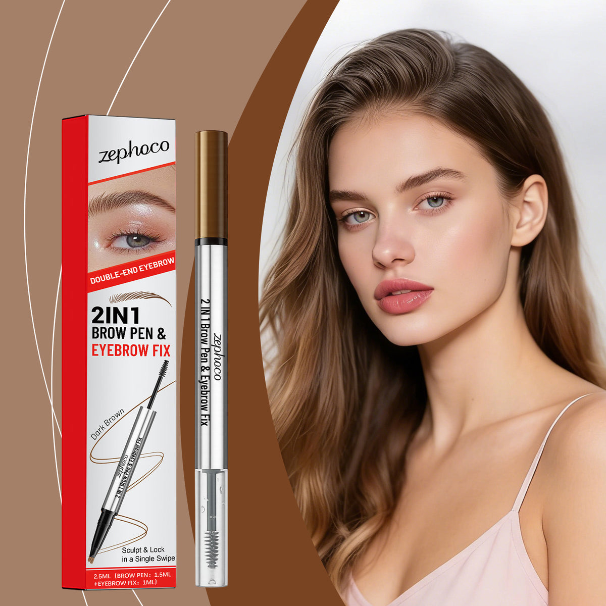 3D Eyebrow Pencil & Setting Gel - Easy-to-Use Makeup Kit, 2.5ml