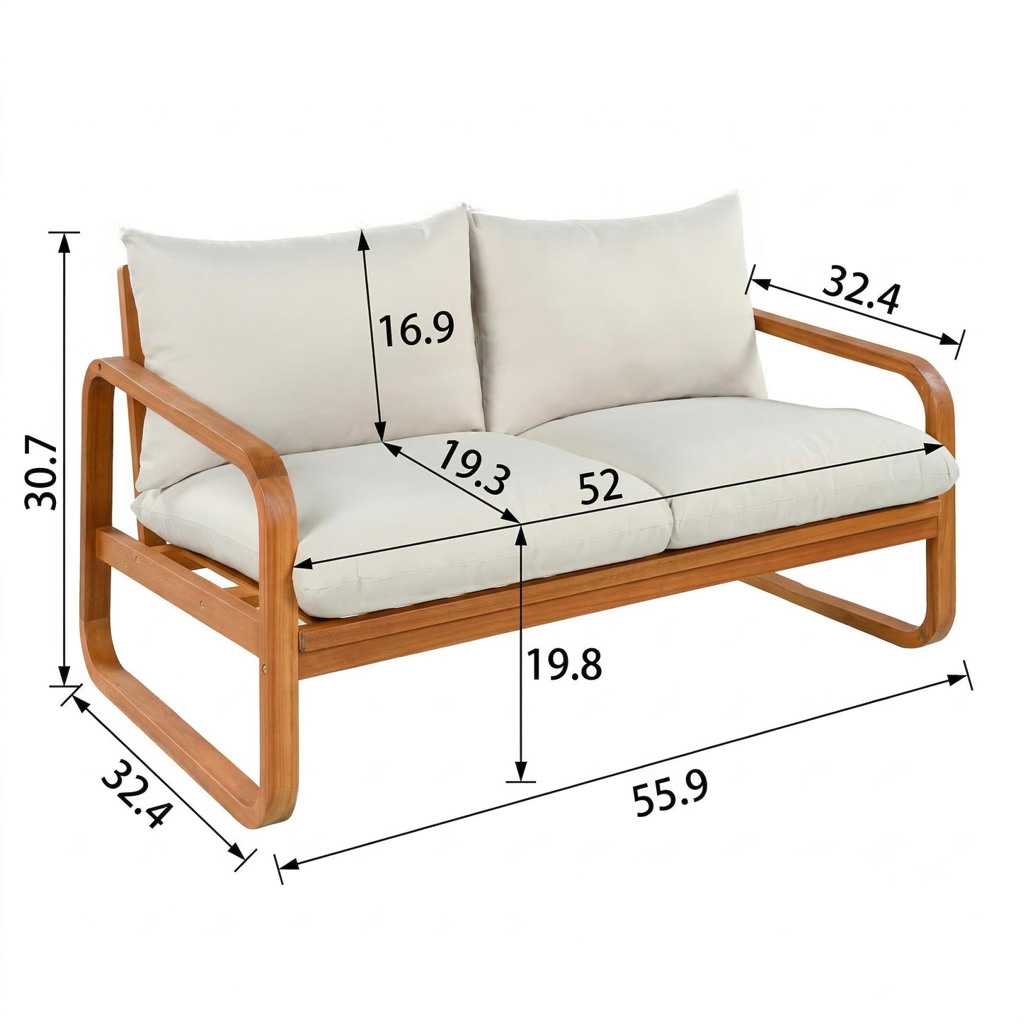4-Piece Acacia Wood Outdoor Patio Furniture Set with Cushions