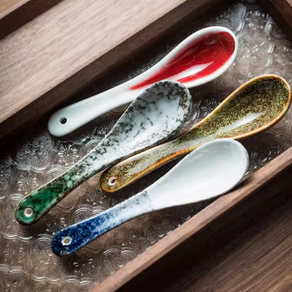 Glazed Ceramic Rice Bowl with Spoon - High-Grade Japanese Style Kitchenware