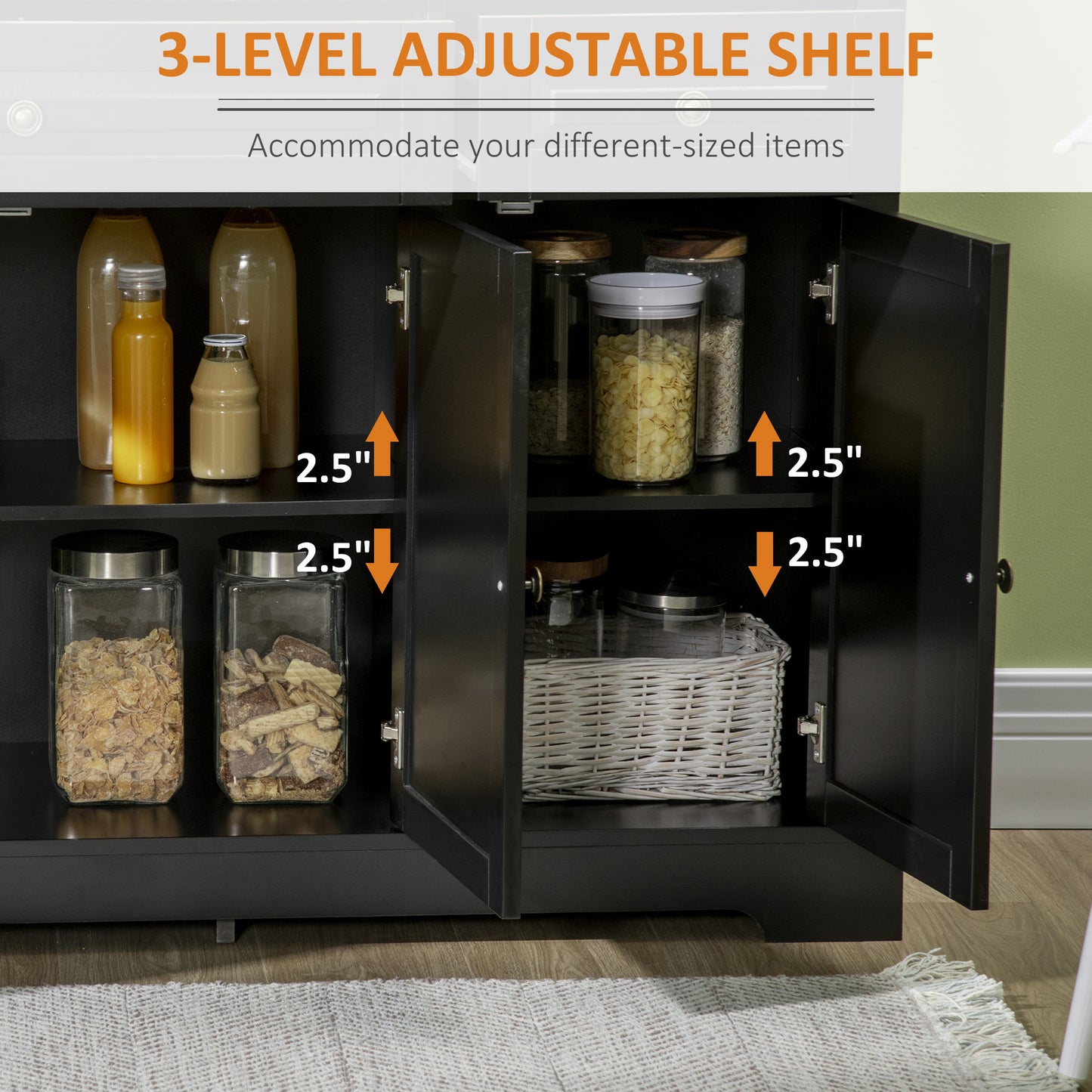 Modern Black Sideboard Buffet Cabinet with Adjustable Shelves