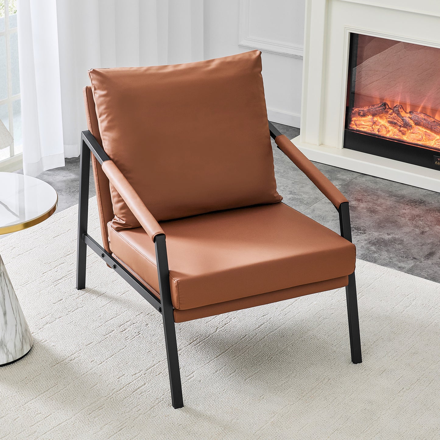 Modern Faux Leather Accent Chair - Upholstered Industrial Armchair in Brown