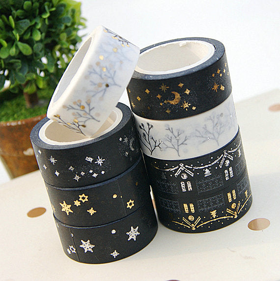 Christmas and New Year Paper Tape - Gold and Silver Decorative Wrapping Tape, 8 Rolls