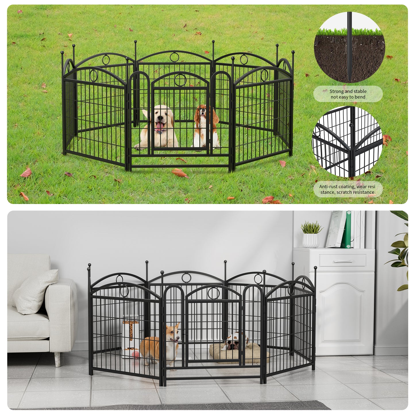 Indoor/Outdoor 24 Inch Dog Playpen - Heavy Duty Metal Pet Fence with Doors