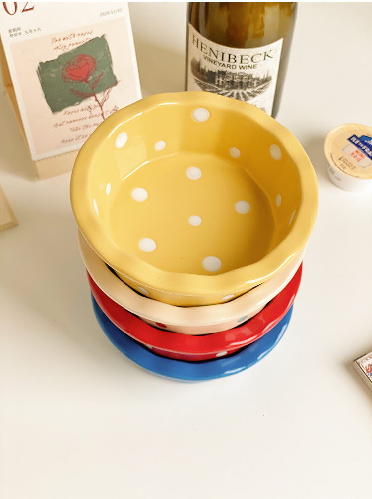 Polka Dot Porcelain Bowl Set - Cute Kitchen Dinnerware, 5-Inch