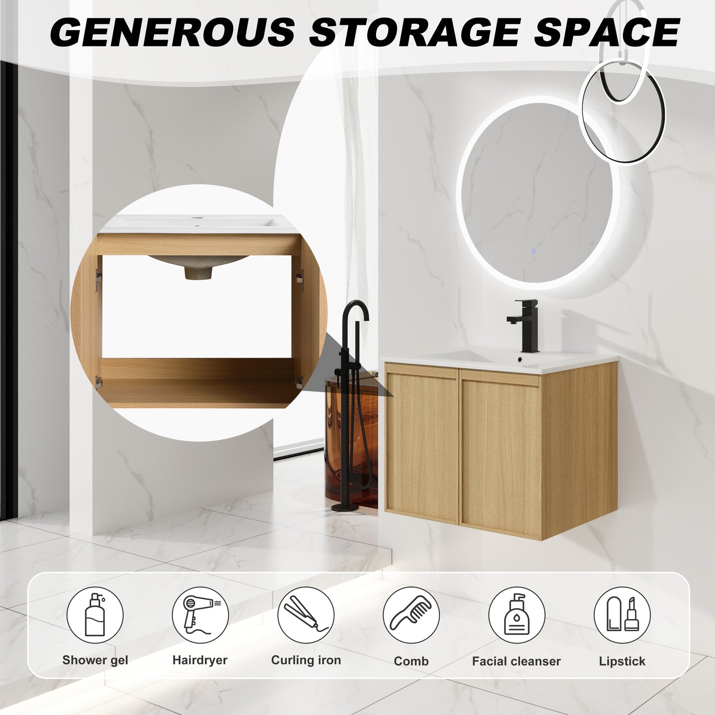 24" Wall-Mounted Bathroom Vanity with Sink - Light Oak