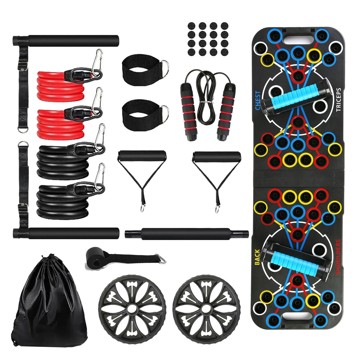 Multifunctional Push Up Board with 15 Fitness Accessories - Black
