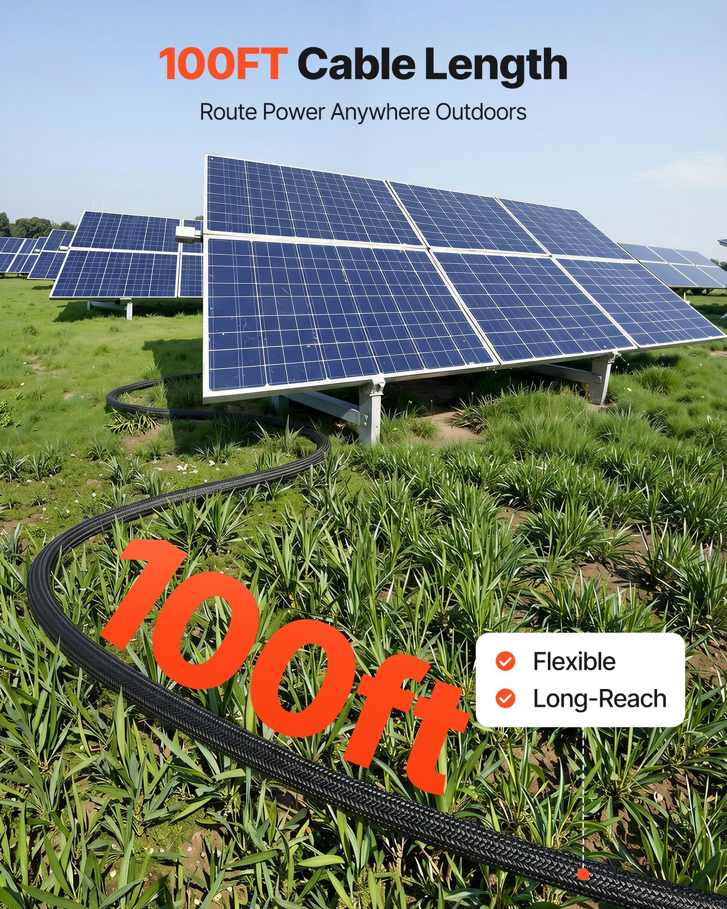 100FT Solar Panel Extension Cable 10 AWG Waterproof PV Wire with Connectors