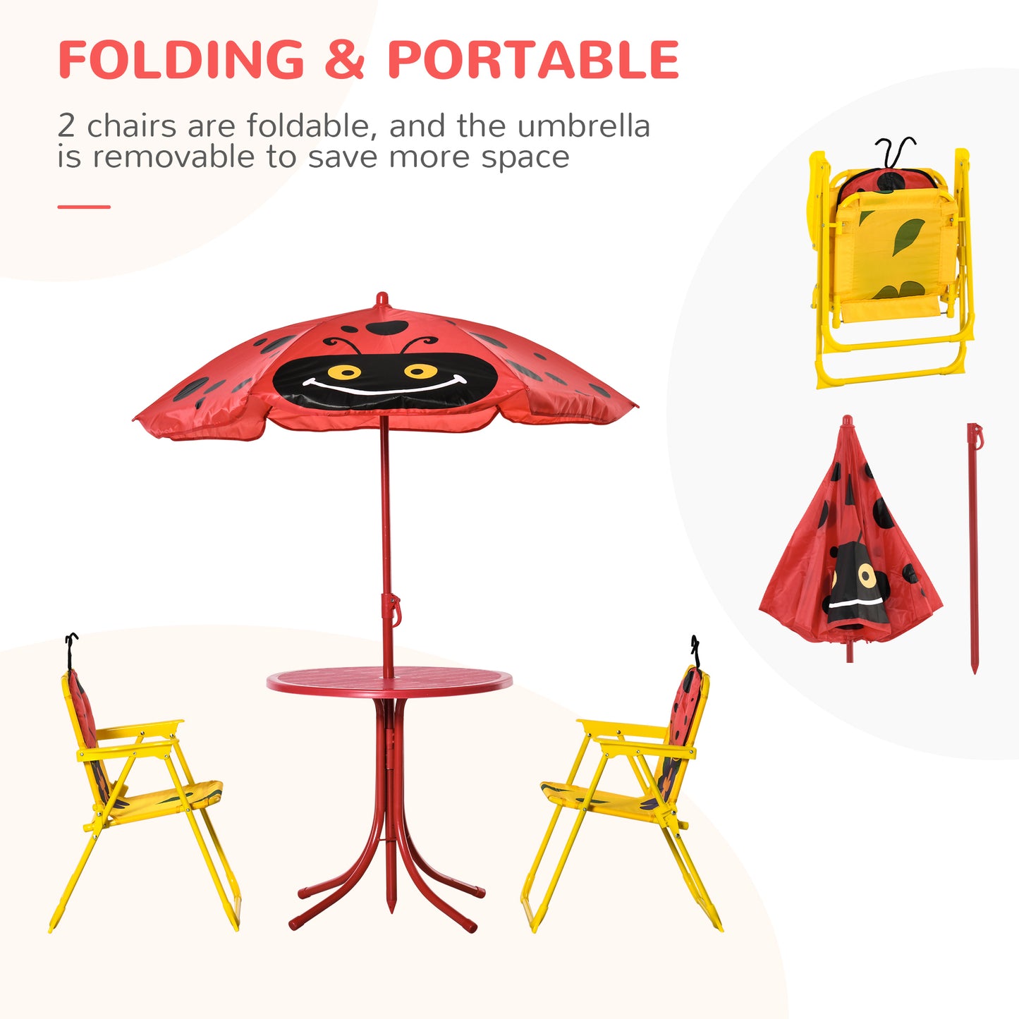 Kids Outdoor Table and Chair Set with Adjustable Umbrella - Red