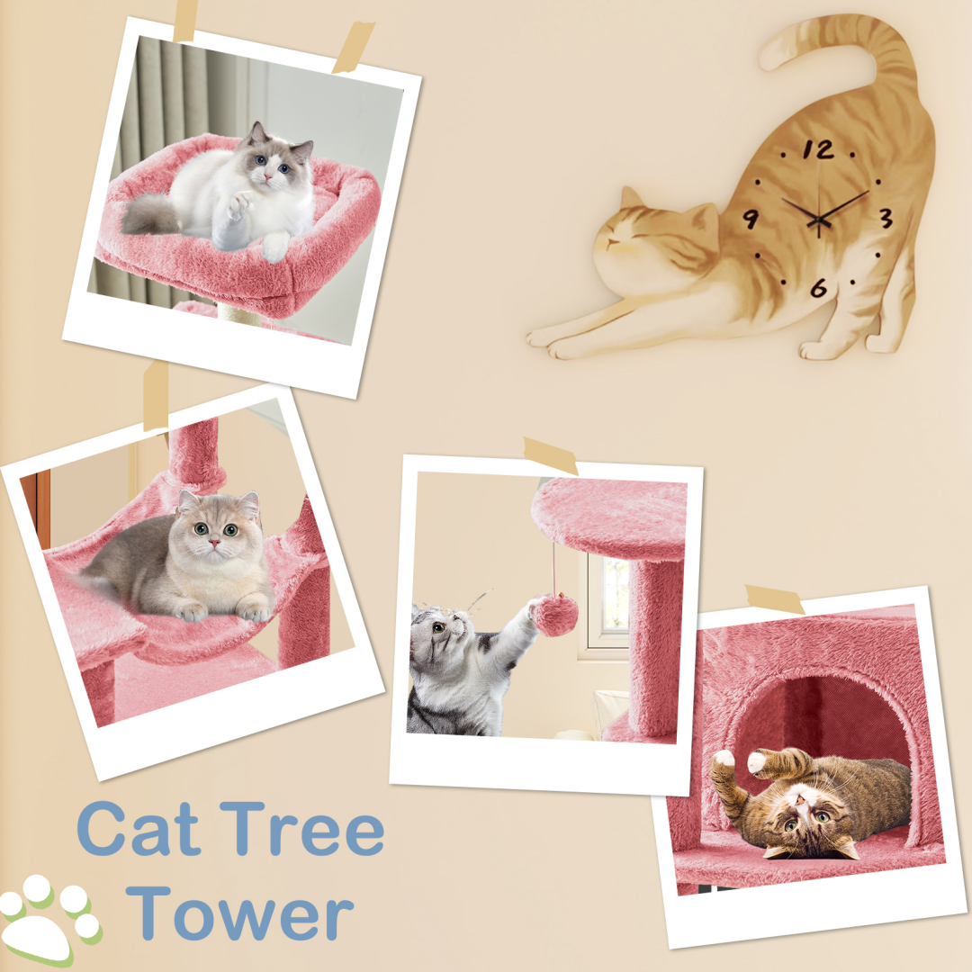 44-Inch Multi-Level Cat Tree Tower with Scratching Posts, Platforms & Hammock
