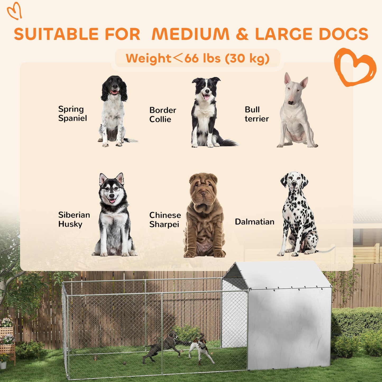 Outdoor Dog Kennel with Waterproof Cover for Medium to Large Dogs 19.7 x 7.5 ft