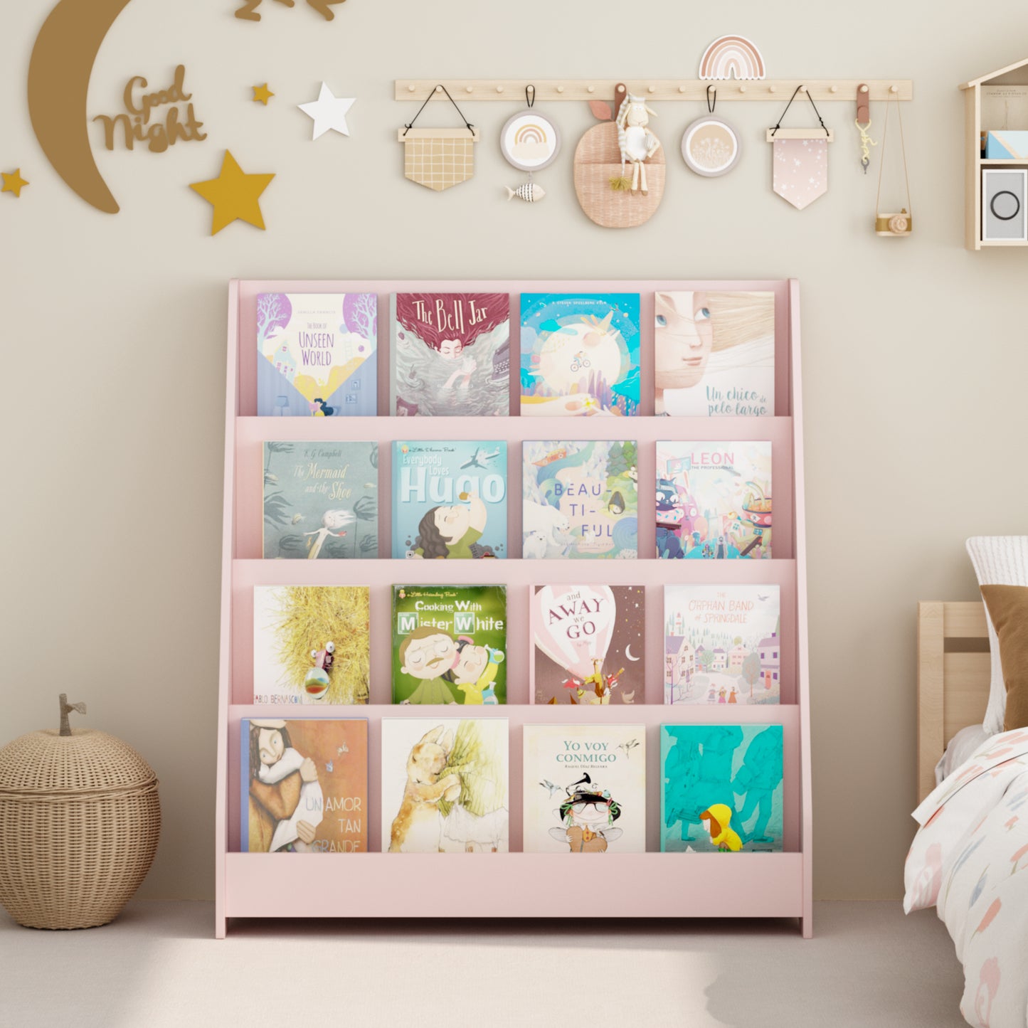 4-Tier Kids Bookshelf - Pink MDF Book Display Shelf