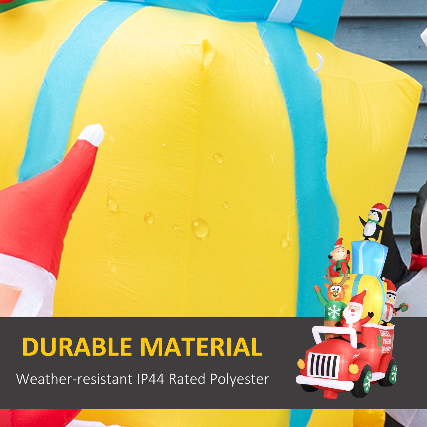 9ft Inflatable Santa Claus Gift Car with Elf, Elk & Penguins