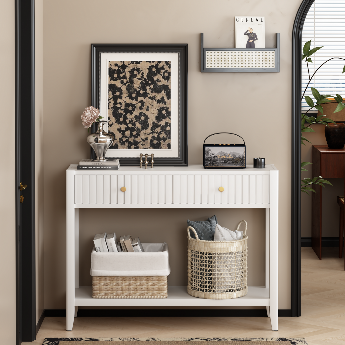 29.5" Tall Console Table with Drawers - White Accent Table