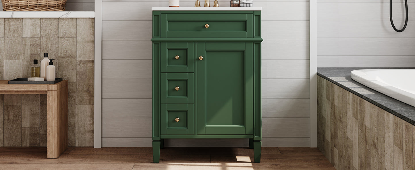24'' Green Bathroom Vanity with Ceramic Sink & Storage Drawers