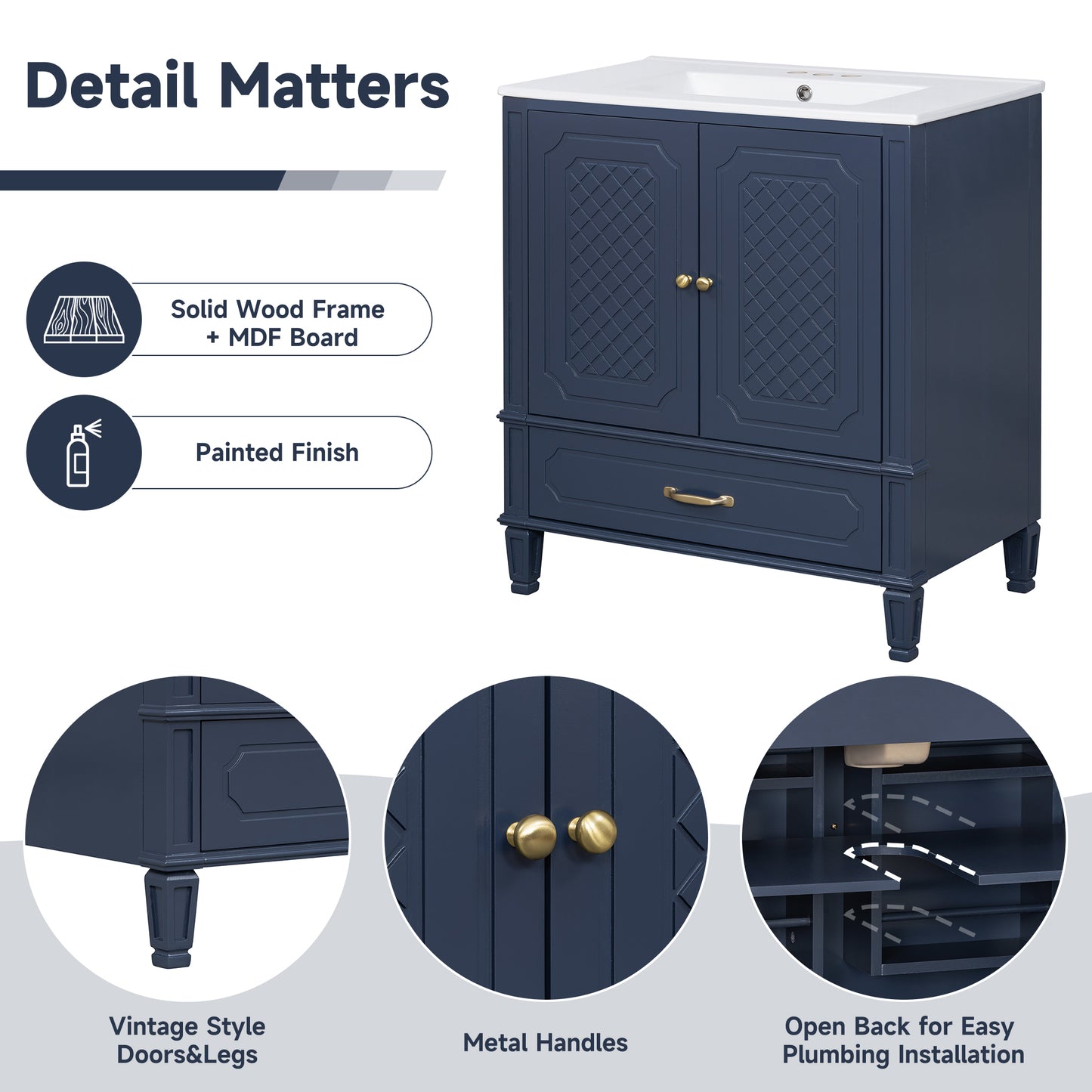 60" Double Sink Bathroom Vanity Combo Set - Blue