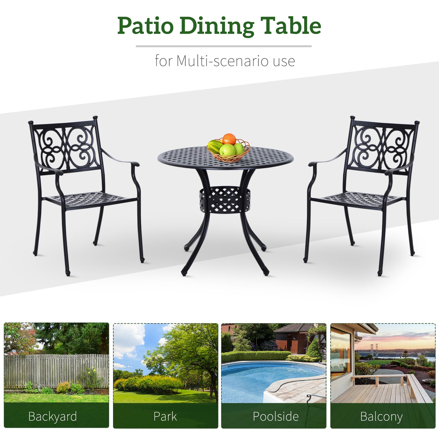 33" Round Cast Aluminum Patio Dining Table with Umbrella Hole - Black