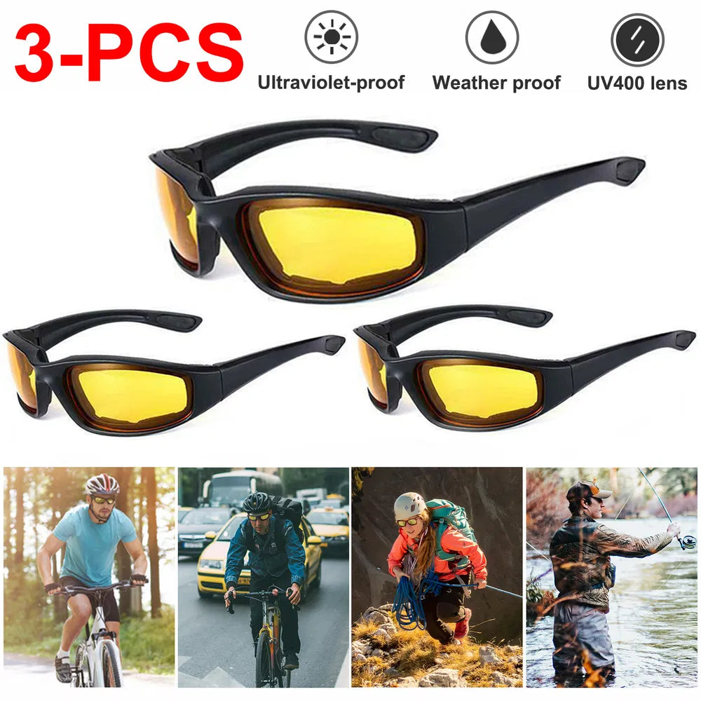 Motorcycle Riding Glasses with UV Protection - 3 Pairs