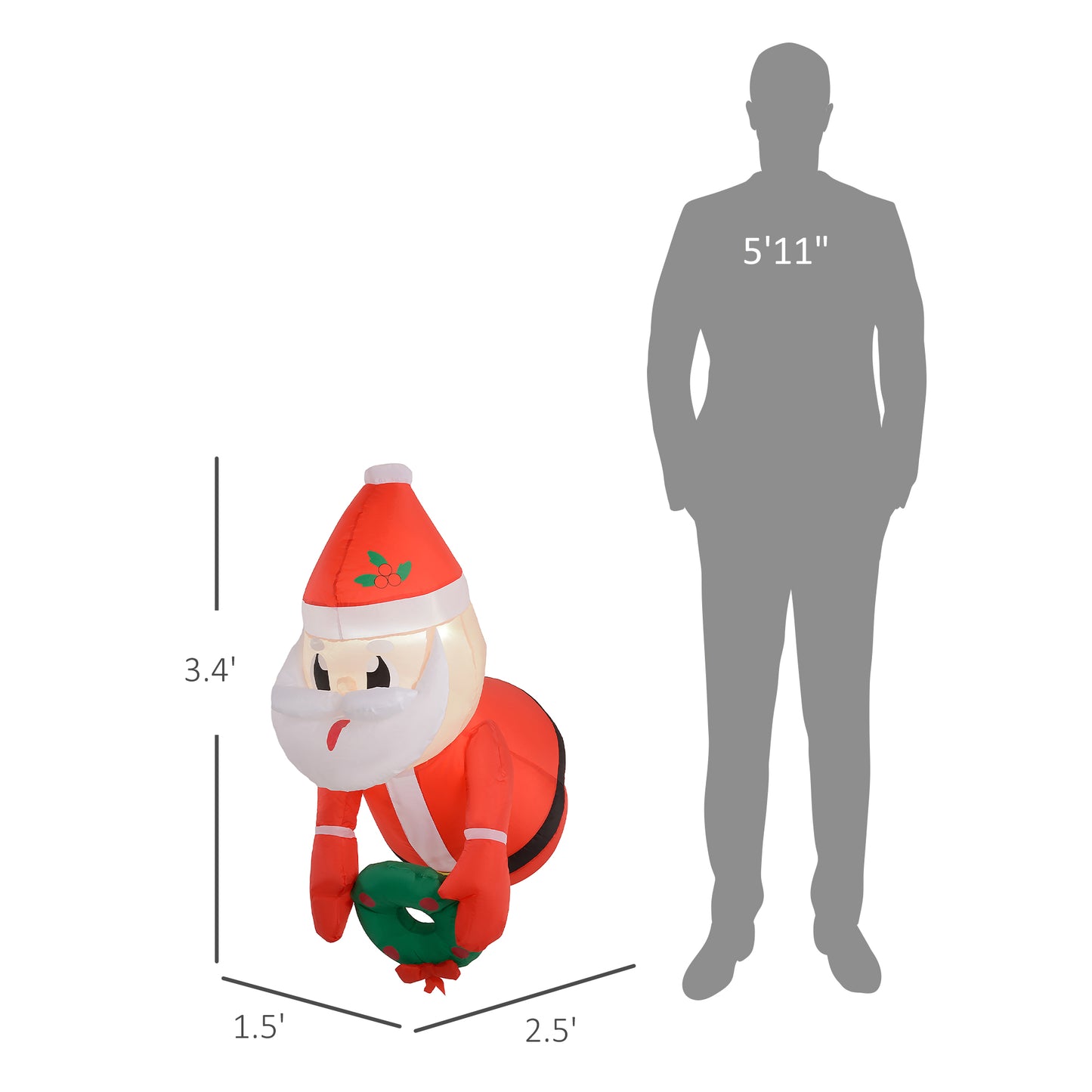 Inflatable Santa Claus Holding Wreath with LED Lights - 18.1"