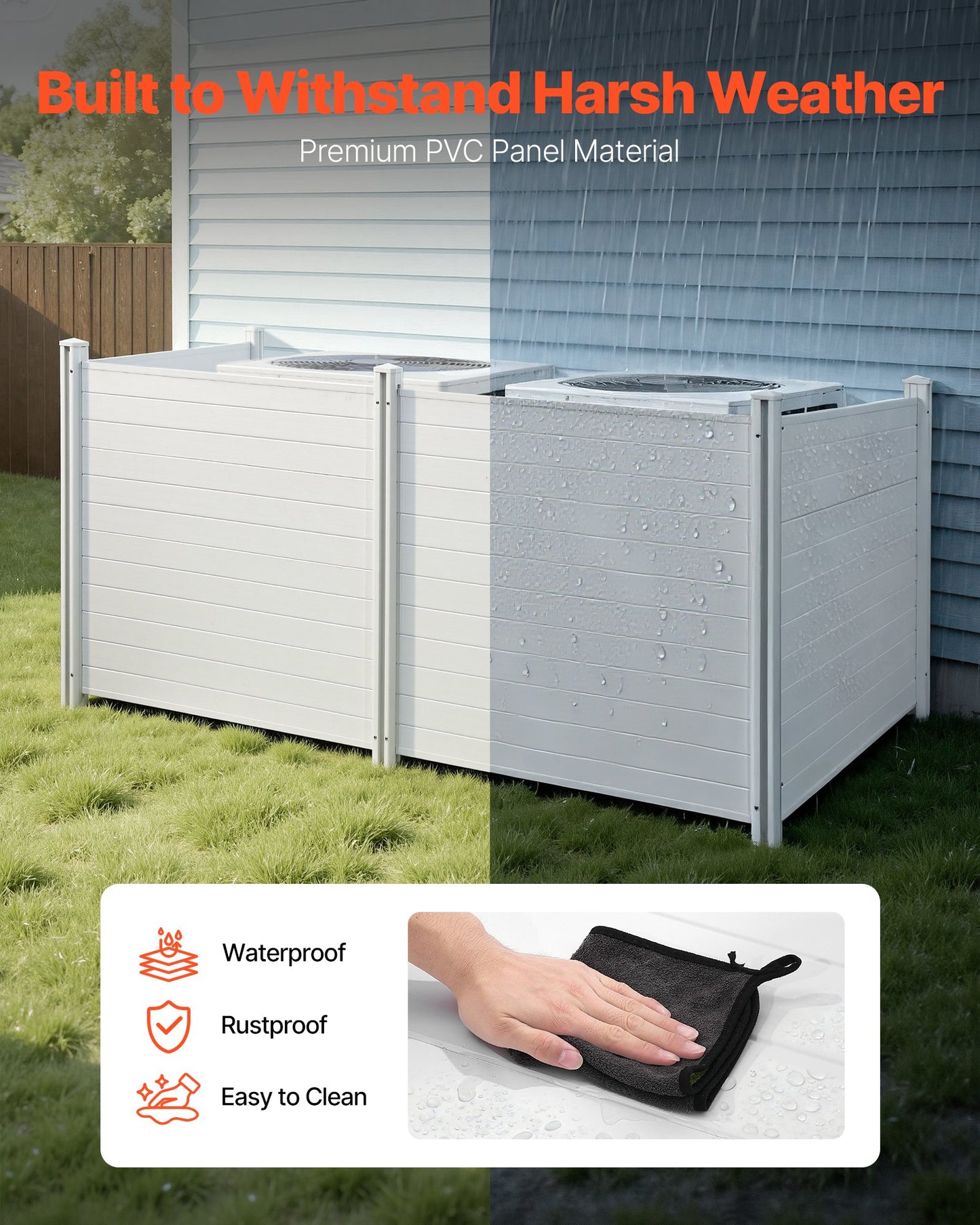Black Outdoor Privacy Fence Panels - 4 Pack 50x50 Inches Vinyl Enclosure for Air Conditioners & Trash Cans