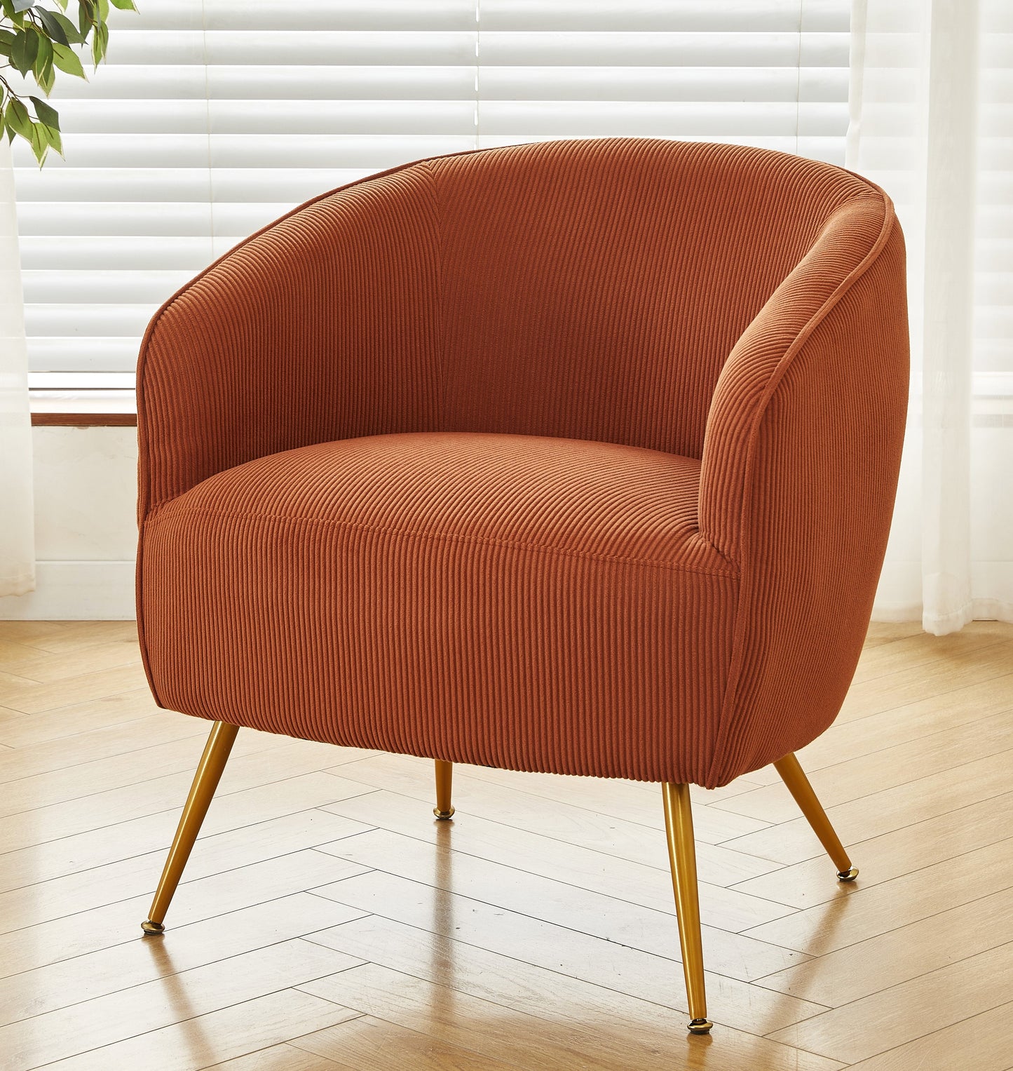 Corduroy Accent Chair With Gold Metal Legs, Modern Upholstered