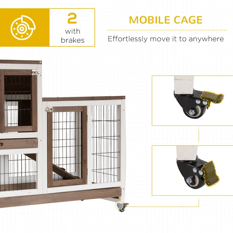 Wooden Rabbit Hutch with Enclosed Run and Wheels - Indoor/Outdoor Small Animal Cage