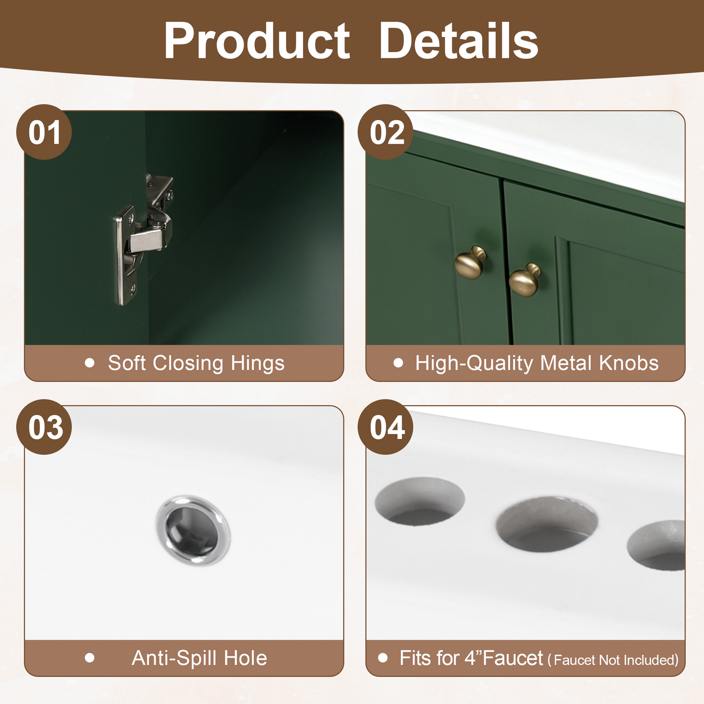 24 Inch Green Modern Bathroom Vanity Cabinet with Soft-Closing Storage