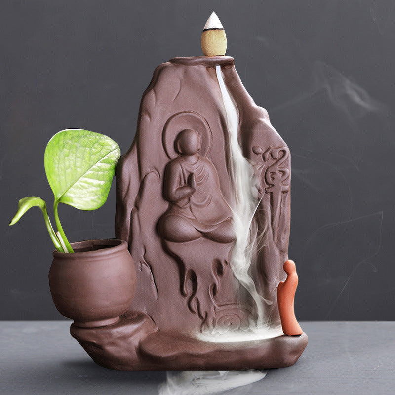 Indoor Zen Aromatherapy Burner with Purple Sand and Flowing Water Design