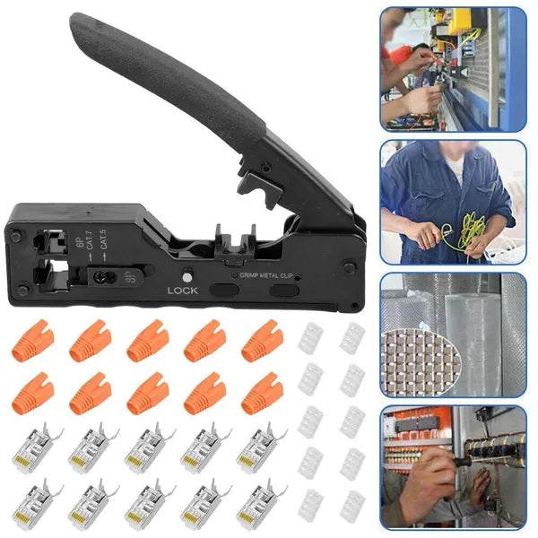 Multifunction RJ45 Crimping Tool with Wire Stripping and Cutting for Cat5e, Cat6, Cat7 Networks