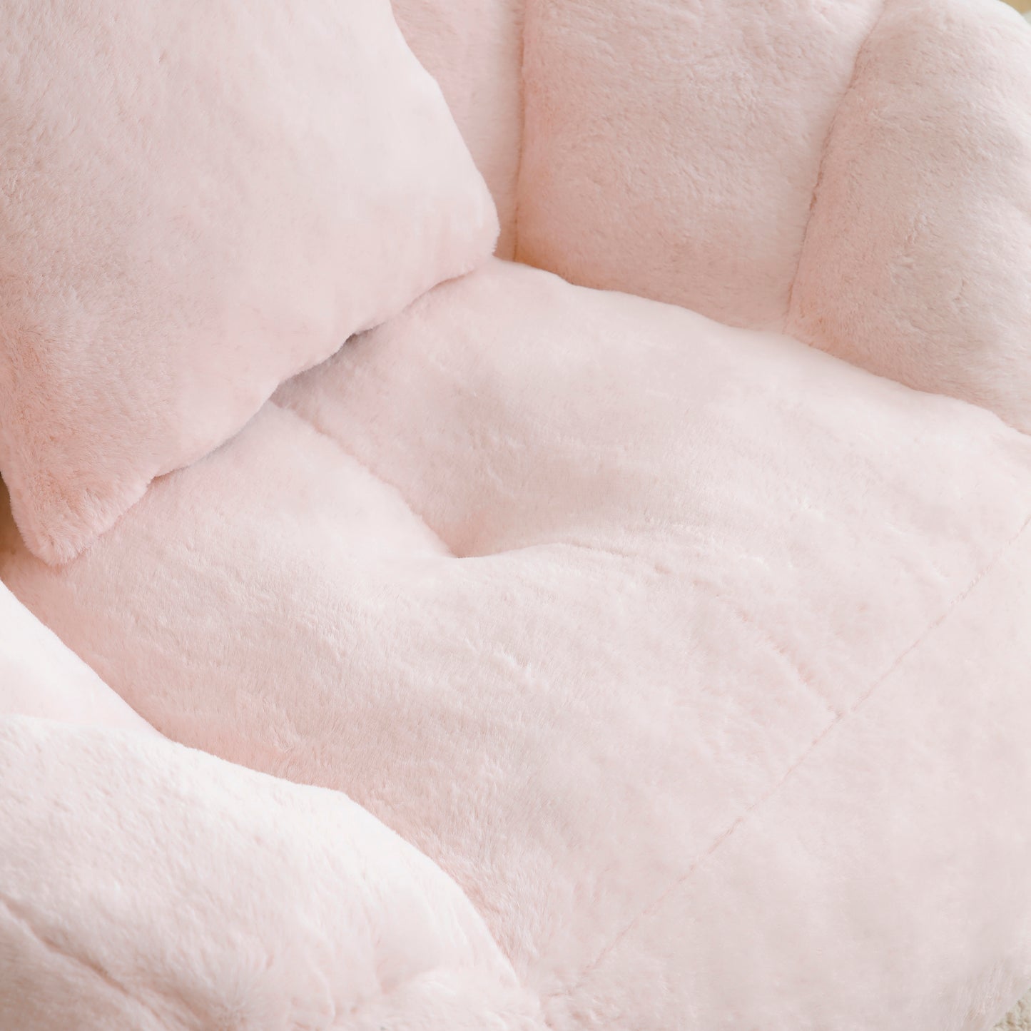 Oversized Faux Fur Bean Bag Chair with Footstool - Pink