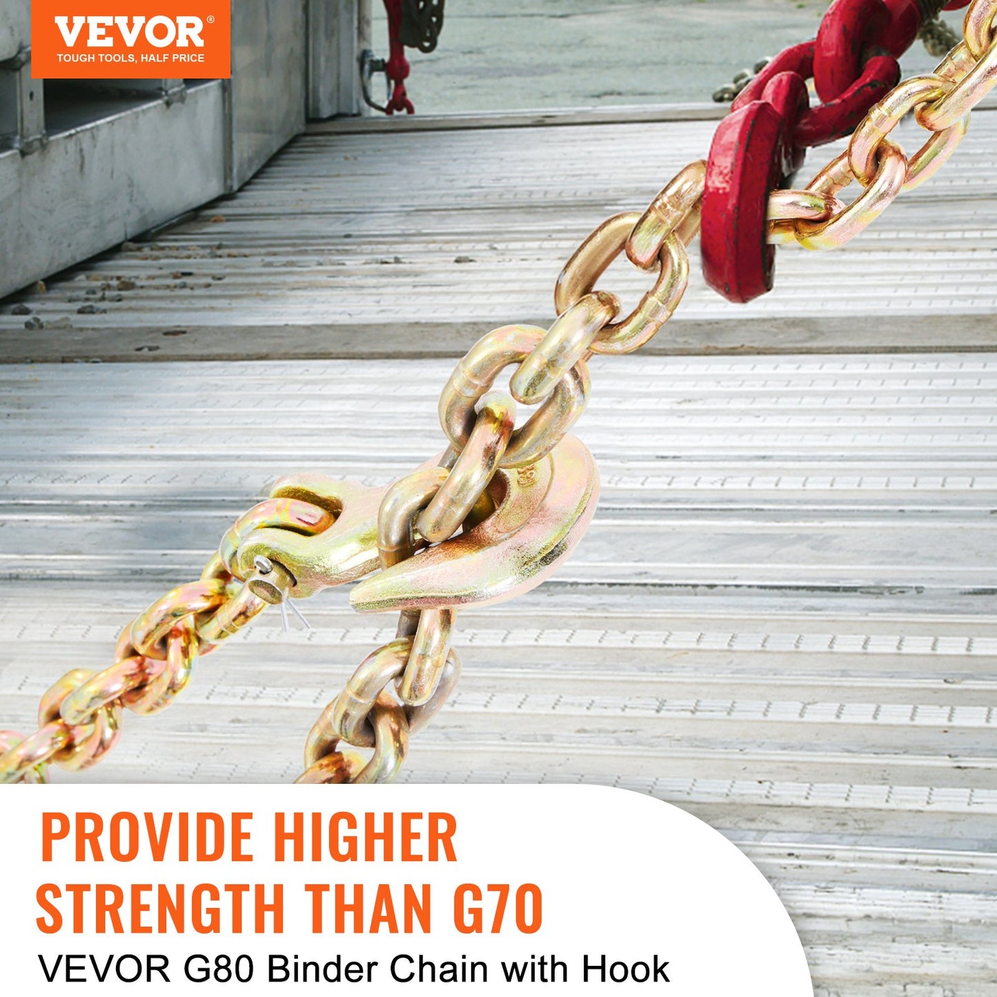 Heavy Duty 7100 Lb Load Capacity G80 Tow Chain with Grab Hooks - Galvanized Steel